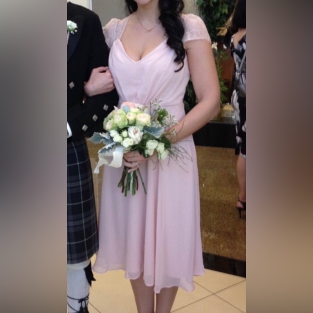 Asos mid length blush pink bridesmaid’s dress